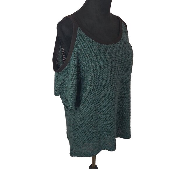 BCBGeneration Womens Top Teal Knit Sweater Blouse Cold Shoulder Size Medium - Picture 9 of 16